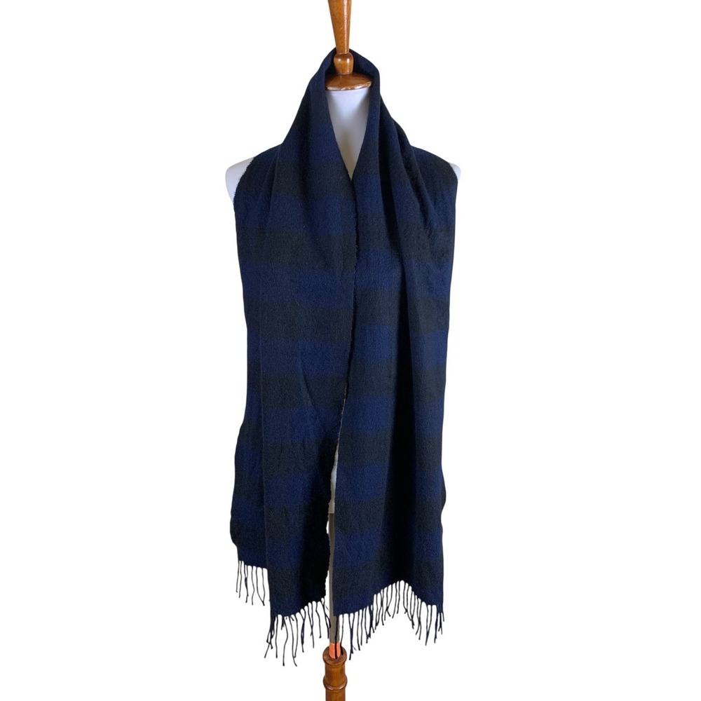 Nordstrom Mens Shop Blue Black Buffalo Plaid Cashmere Scarf Fringe